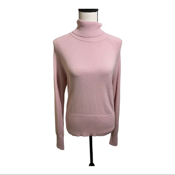 Halogen womens turtleneck ribbed details long sleeve sweater Viscose pink large - Picture 10 of 12